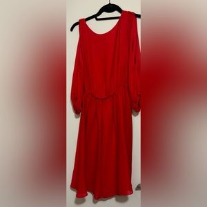 Alice and Olivia red cold shoulder dress with their black belt